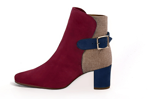 French elegance and refinement for these burgundy red, tan beige and navy blue dress booties, with buckles at the back, 
                available in many subtle leather and colour combinations. Customise or not, with your materials and colours.
This charming ankle boot fits snugly around the ankle.
It closes on the outside with a buckle.  
                Matching clutches for parties, ceremonies and weddings.   
                You can customize these buckle ankle boots to perfectly match your tastes or needs, and have a unique model.  
                Choice of leathers, colours, knots and heels. 
                Wide range of materials and shades carefully chosen.  
                Rich collection of flat, low, mid and high heels.  
                Small and large shoe sizes - Florence KOOIJMAN